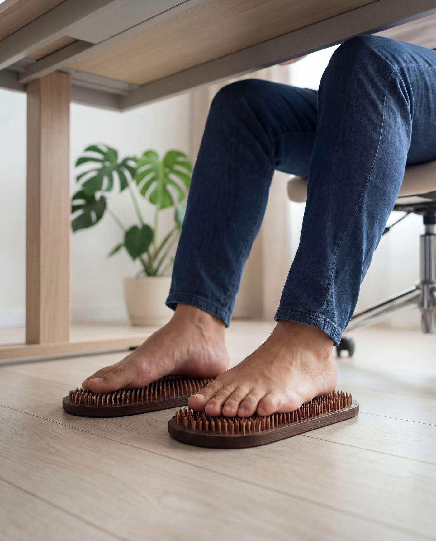 ECB under desk — feet on copper board